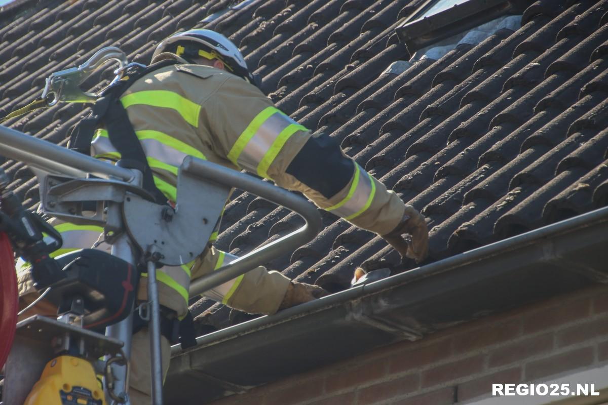 Brandweer redt katje uit dakgoot