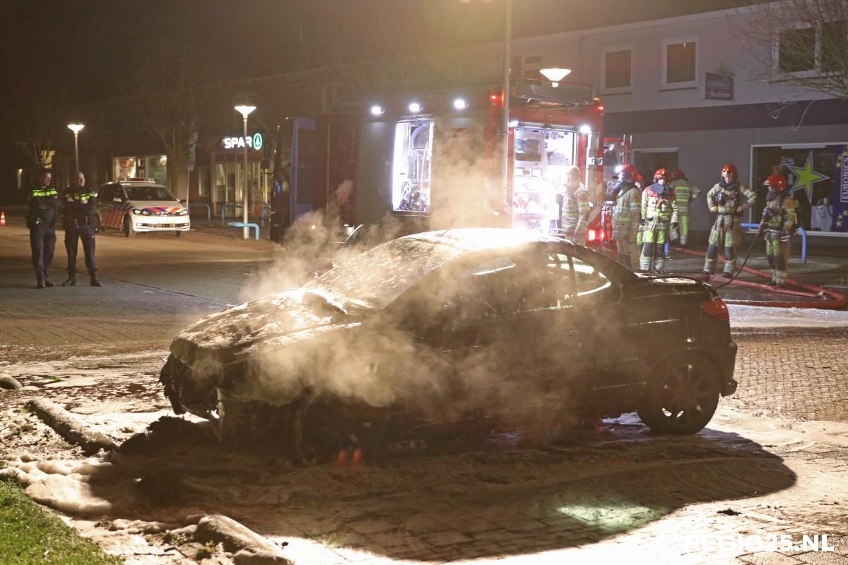 Motorblok van auto in brand