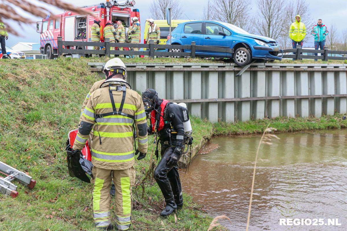 Auto bijna te water langs Zuiderringweg