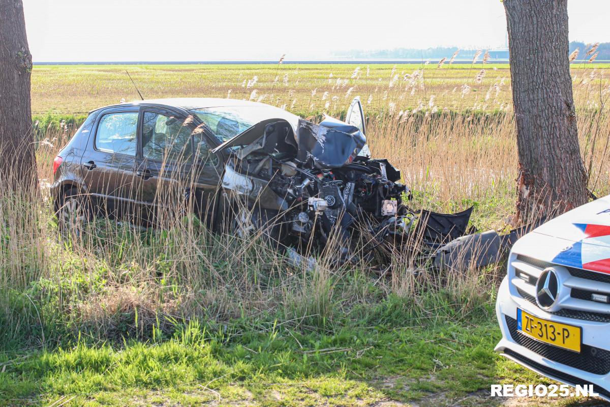 Auto tegen boom langs Westermeerweg