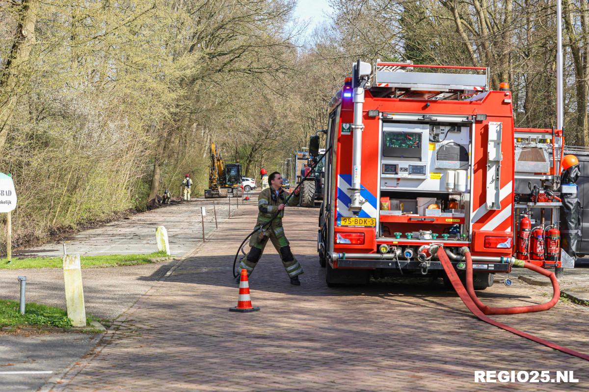 Gaslek door graafwerk naast camping